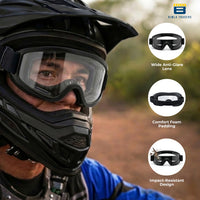 Btag Premium Adult Motocross Dirt Bike Racing, Cycling Goggles – Transparent Lens, Adjustable Strap with Extra Back Padding for Comfort. Pack of 1