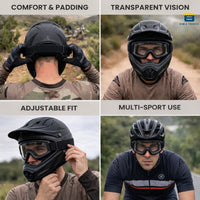 Btag Premium Adult Motocross Dirt Bike Racing, Cycling Goggles – Transparent Lens, Adjustable Strap with Extra Back Padding for Comfort. Pack of 1