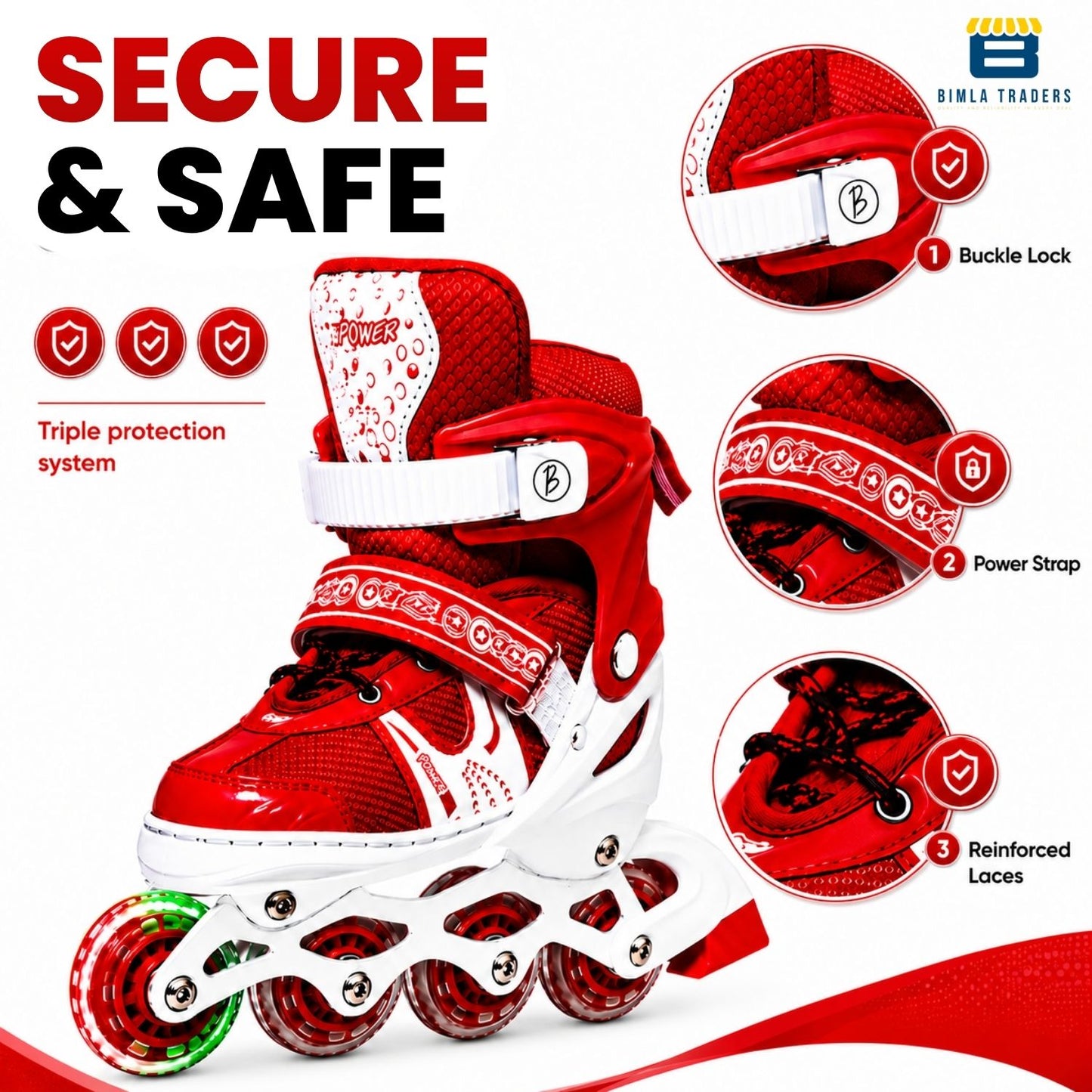 Btag Kids Inline Skates with 4 Wheels | Adjustable Roller Skate Shoes for Boys & Girls | Comfortable & Durable Skating Shoes | 1 Pair
