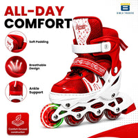 Btag Kids Inline Skates with 4 Wheels | Adjustable Roller Skate Shoes for Boys & Girls | Comfortable & Durable Skating Shoes | 1 Pair