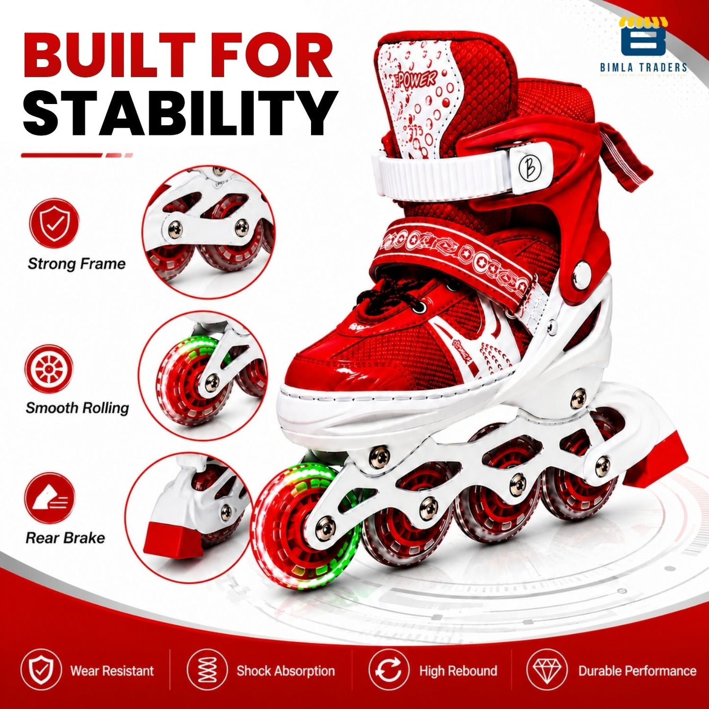 Btag Kids Inline Skates with 4 Wheels | Adjustable Roller Skate Shoes for Boys & Girls | Comfortable & Durable Skating Shoes | 1 Pair