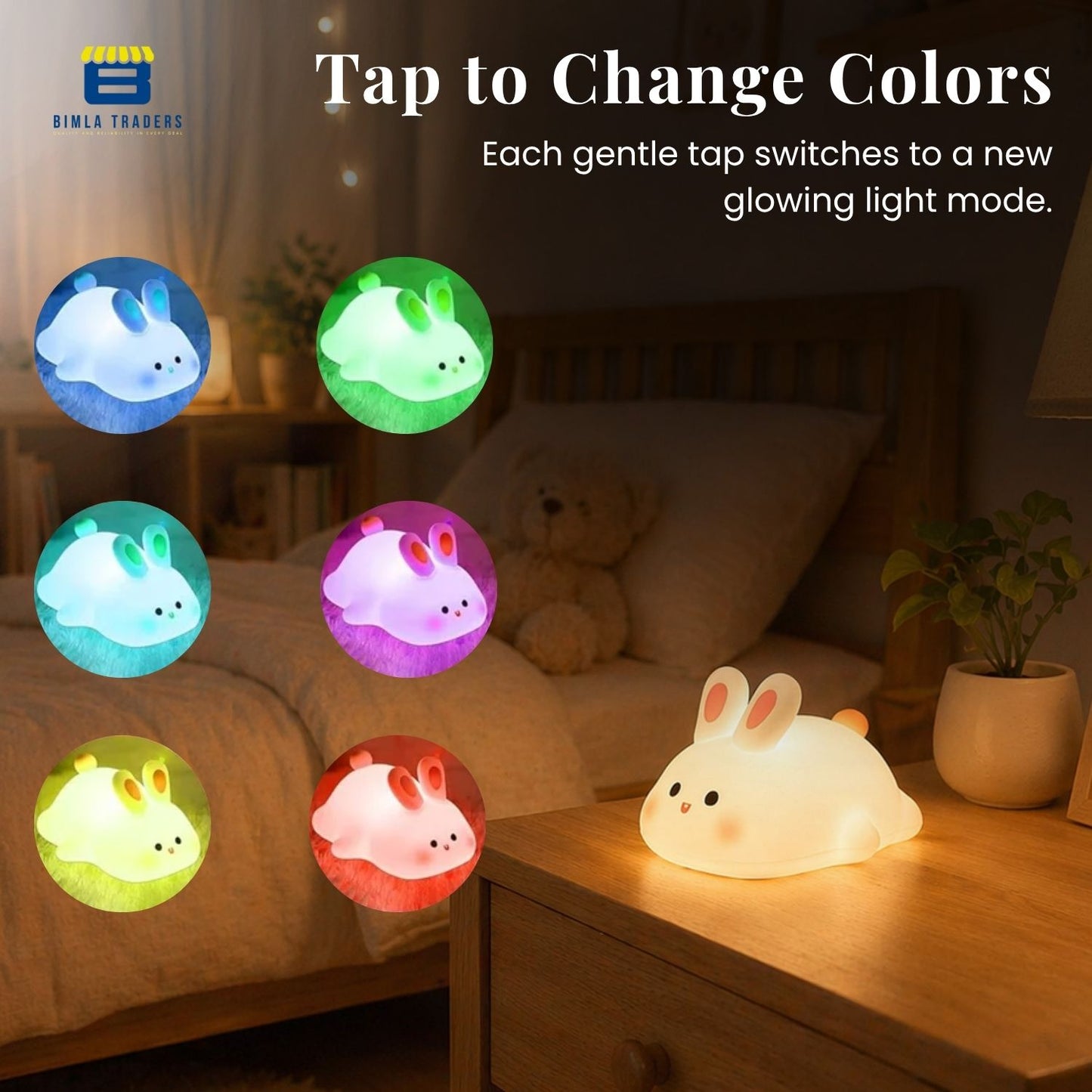 CRAE Kids Cute Little Bunny Night Light | Touch Silicone Animal Night Lamp | Ideal Gift for Boys, Girls, Toddlers, and Nursery (Bunny)