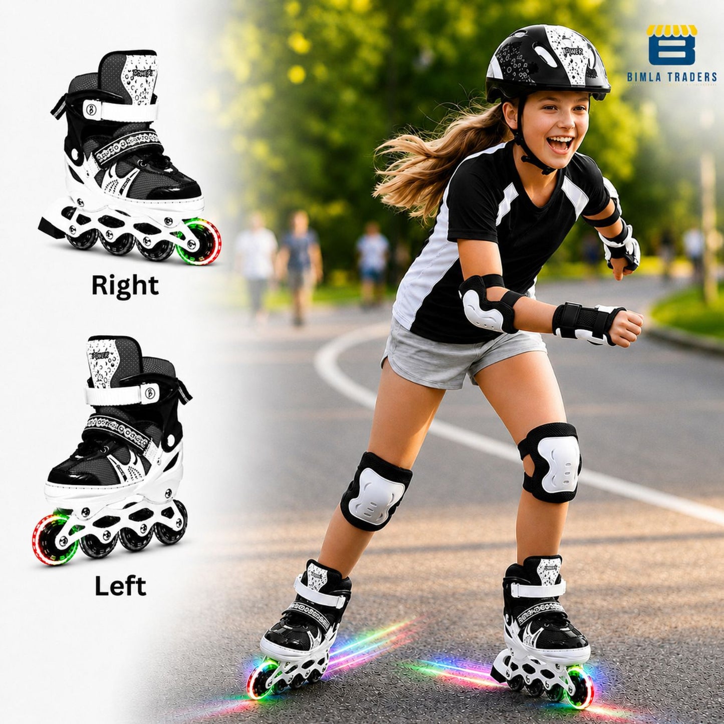 Btag Kids Inline Skates with 4 Wheels | Adjustable Roller Skate Shoes for Boys & Girls | Comfortable & Durable Skating Shoes | 1 Pair