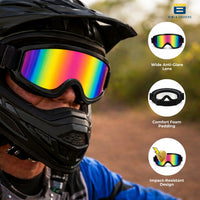 Btag Premium Adult Motocross Dirt Bike Racing, Cycling Goggles – Transparent Lens, Adjustable Strap with Extra Back Padding for Comfort. Pack of 1