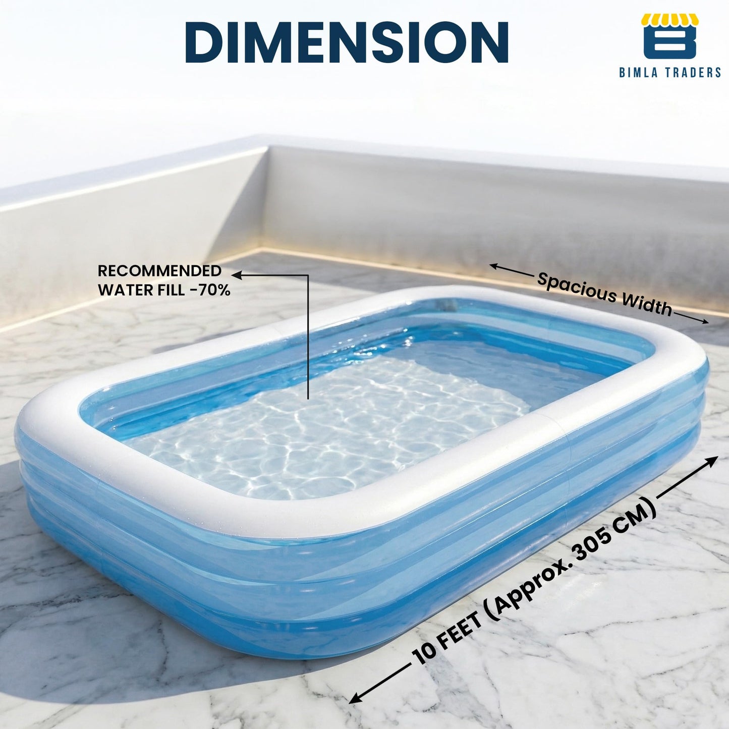 Bimla Traders Premium Inflatable Family Swimming Pool for Kids & Adults | Extra-Large 7 Feet 3-Layer Striped Bath Tub Without Pump, 82x59x23 Inch for Home & Outdoor Use