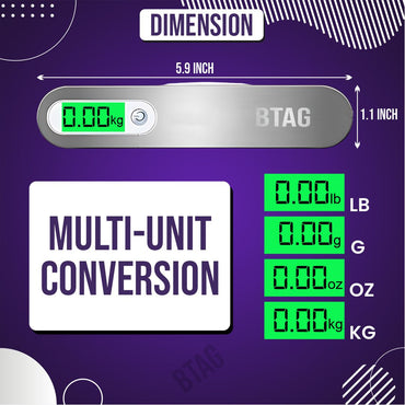 Btag Electronic Portable Digital LED Screen Luggage Weighing Scale|Handheld Travel Weight Measuring Scale for Suitcases, Bags&Baggage, 50 kg/110 Lb For Multi-Purpose Use. Pack of 1 (JY-26)