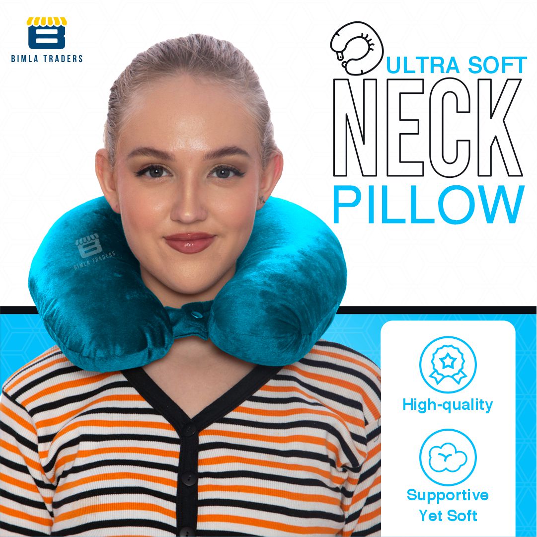 Bimla Traders Travel Neck Pillow for Men & Women | Soft Fibre Cushion for Flight, Car & Train | Soft Velvet Fabric with Attachable Snap Strap | Cervical Support for Neck Pain Relief. Pack of 1