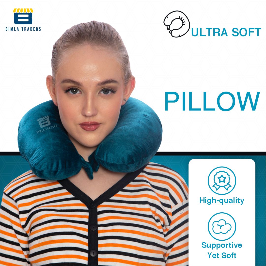 Bimla Traders Travel Neck Pillow for Men & Women | Soft Fibre Cushion for Flight, Car & Train | Soft Velvet Fabric with Attachable Snap Strap | Cervical Support for Neck Pain Relief. Pack of 1