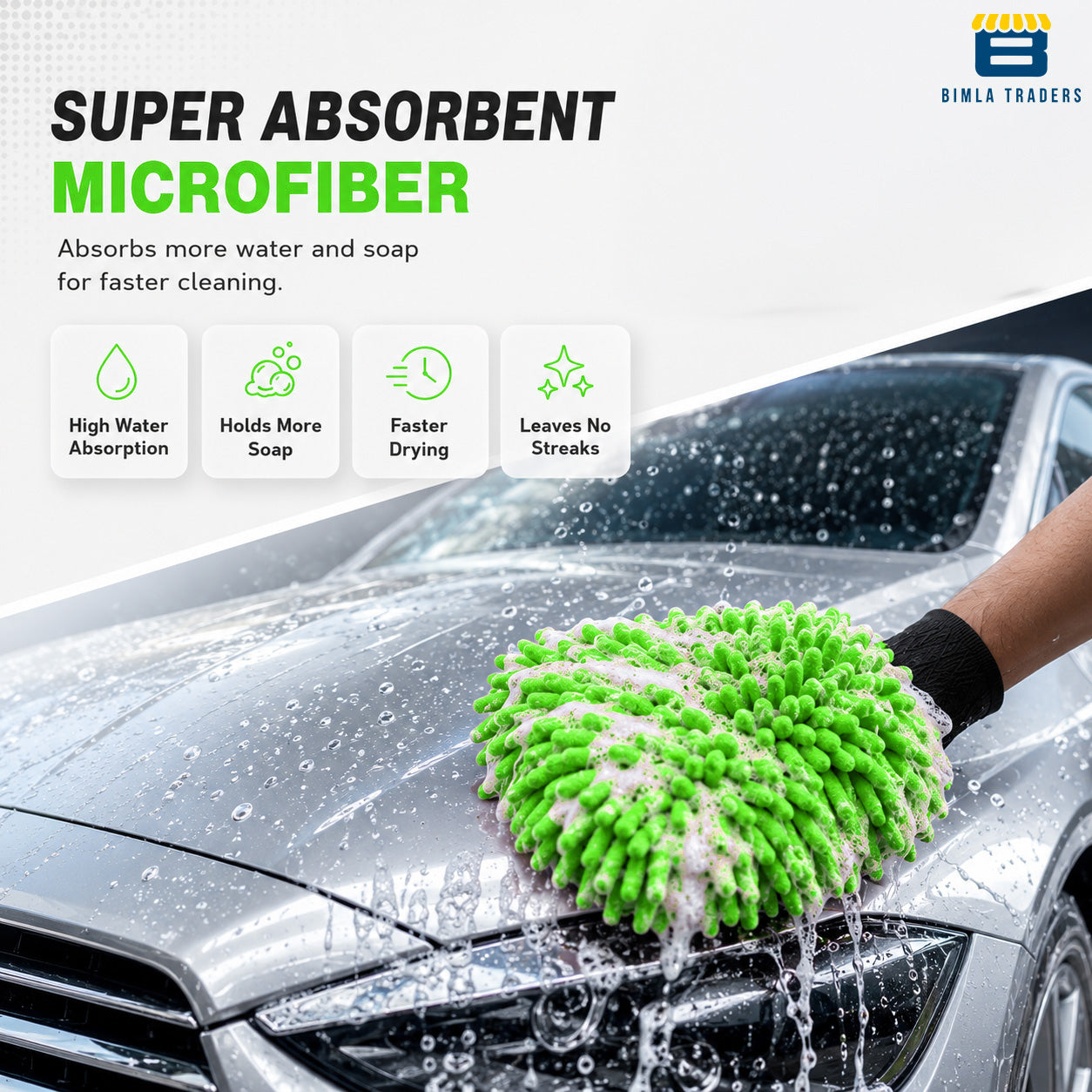 Bimla Traders Microfibre Wash Mitt Cleaning Gloves | Heavy-Duty Quality | Super Absorbent | Extra Large.