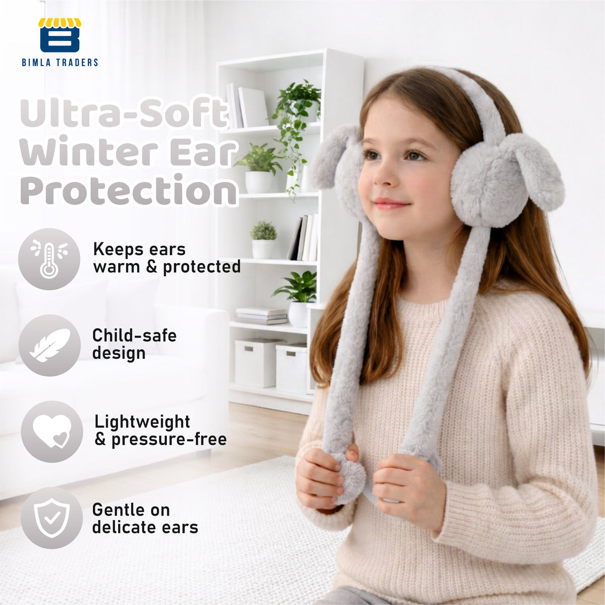 Bimla Traders Kids Premium Plush Bunny Earmuffs – Ultra-Soft, Windproof Ear Warmers with Animated Moving Ears
