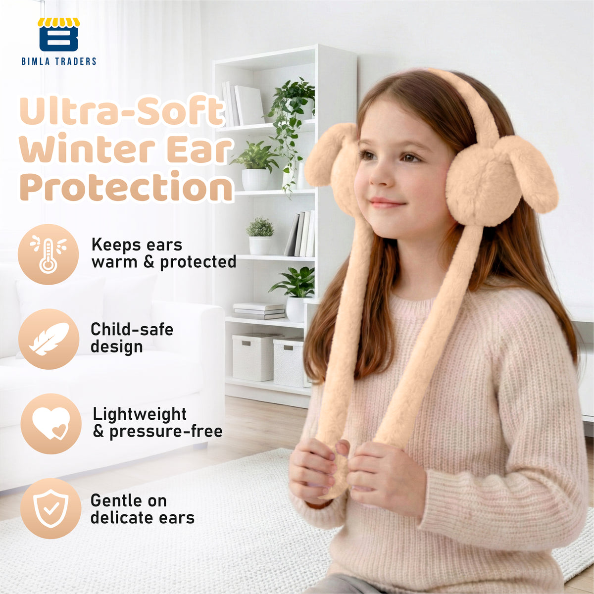 Bimla Traders Kids Premium Plush Bunny Earmuffs – Ultra-Soft, Windproof Ear Warmers with Animated Moving Ears