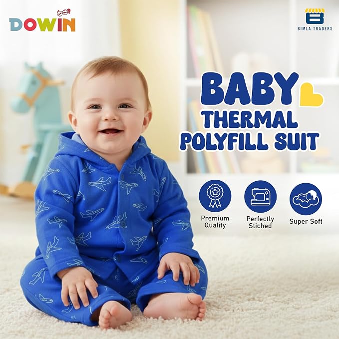 Dowin Thermal Front Open Polyfill Baby Hoddie and Pajami Suit for Winters