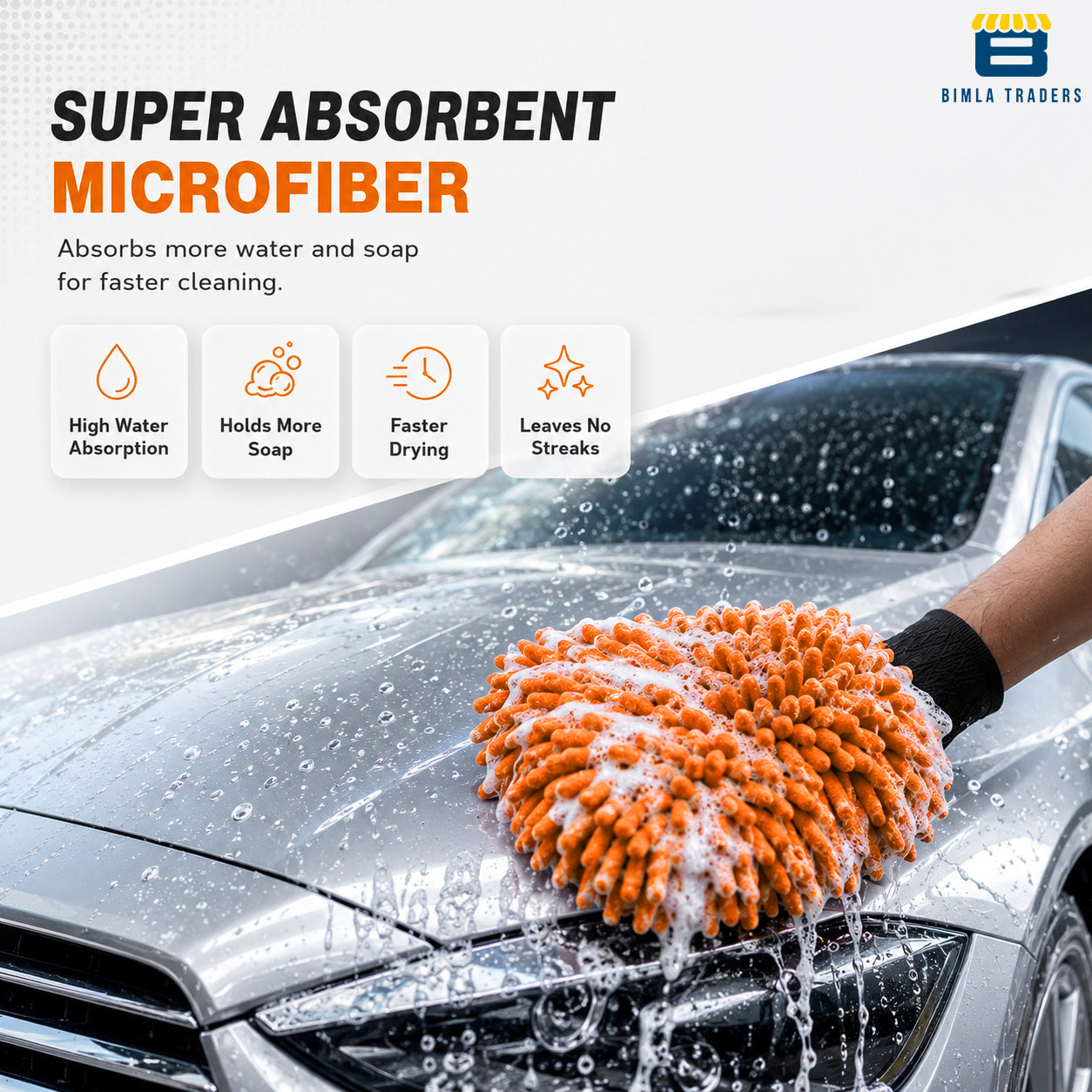 Bimla Traders Microfibre Wash Mitt Cleaning Gloves | Heavy-Duty Quality | Super Absorbent | Extra Large.