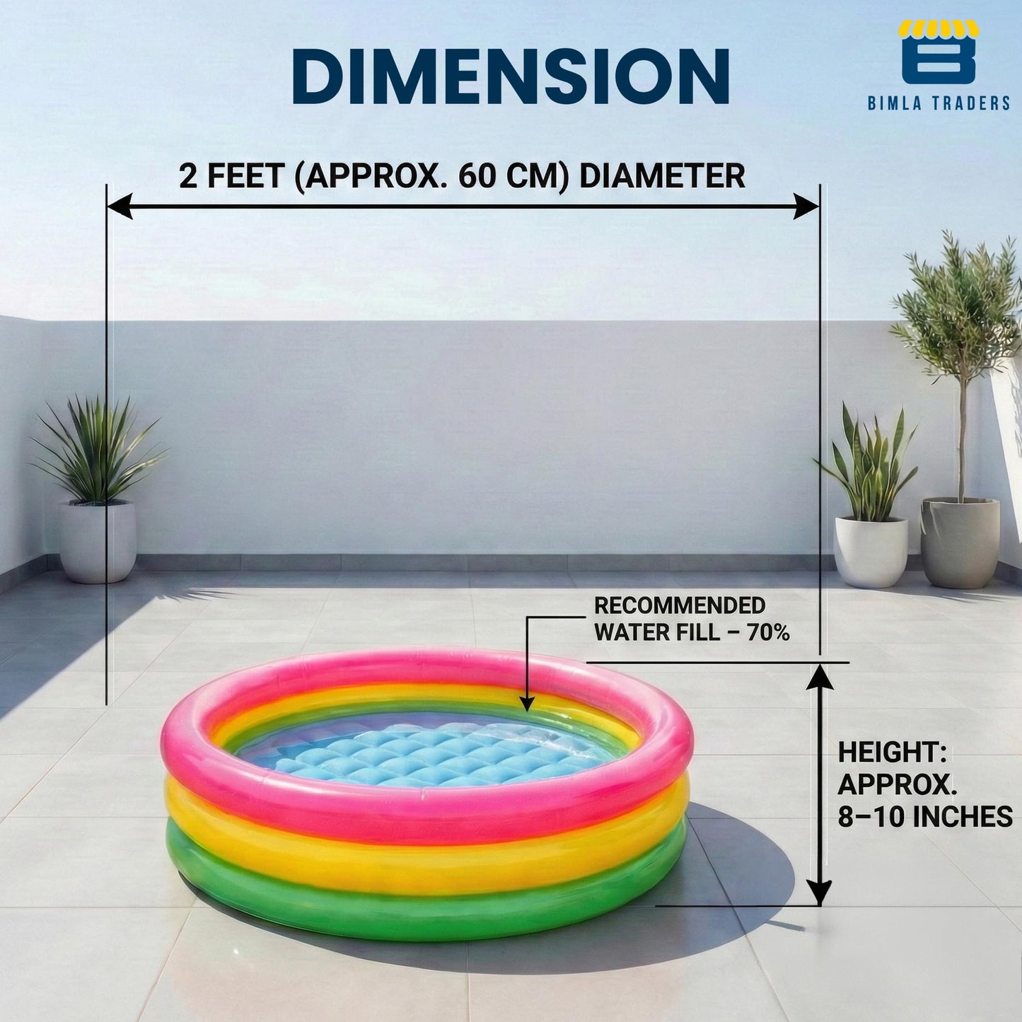 Bimla Traders Premium Inflatable Family Swimming Pool for Kids & Adults | Extra-Large 7 Feet 3-Layer Striped Bath Tub Without Pump, 82x59x23 Inch for Home & Outdoor Use