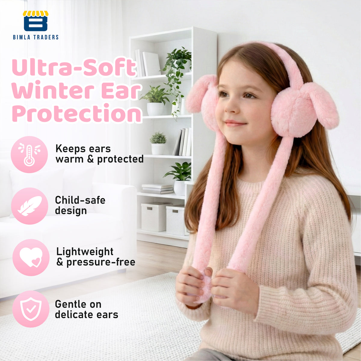 Bimla Traders Kids Premium Plush Bunny Earmuffs – Ultra-Soft, Windproof Ear Warmers with Animated Moving Ears