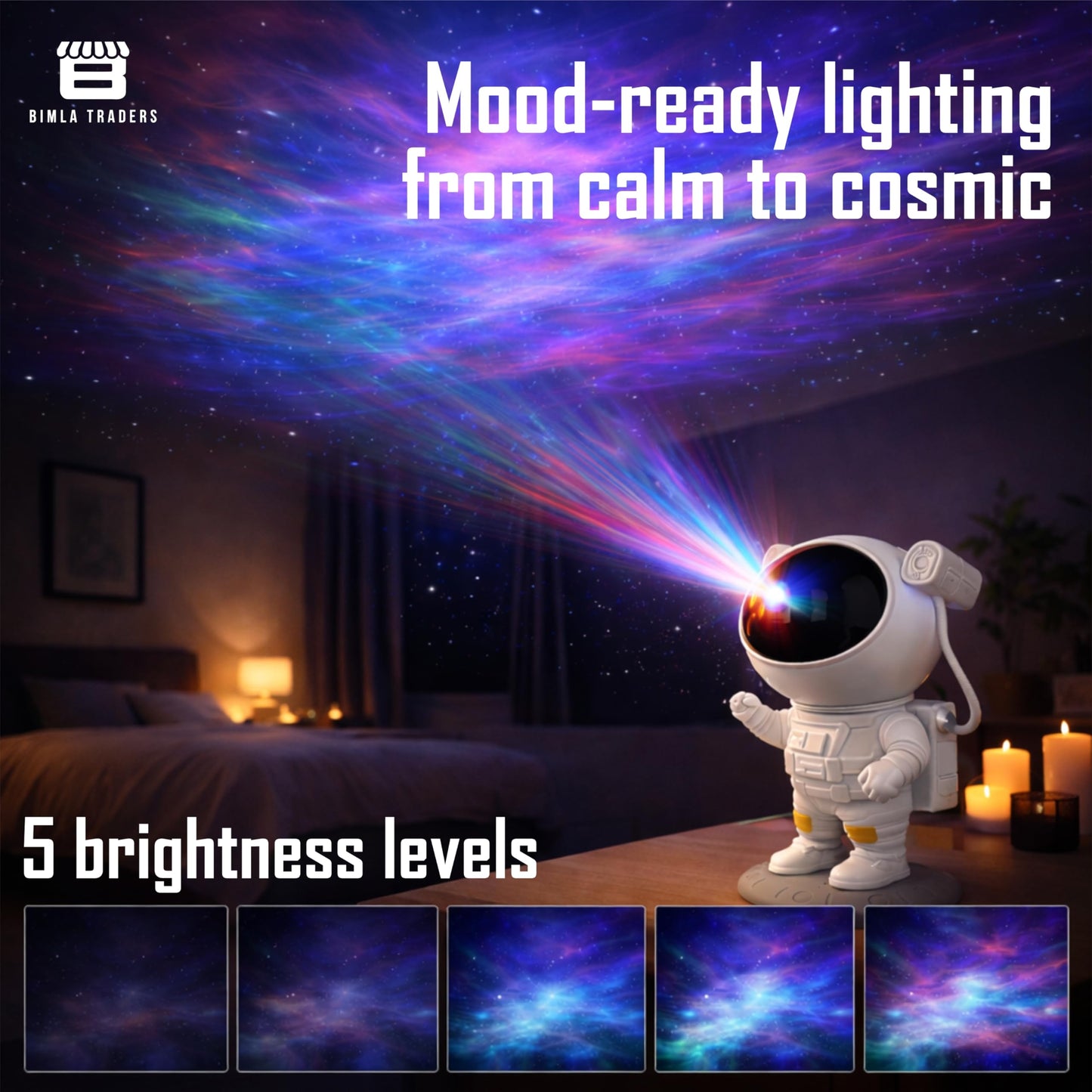 Bimla Traders Astronaut Galaxy Projector Lamp | Space Theme Light Projector for Bedroom, Kids & Home Décor | Adjustable Lighting & Remote Control. Pack of 1 (PL001)