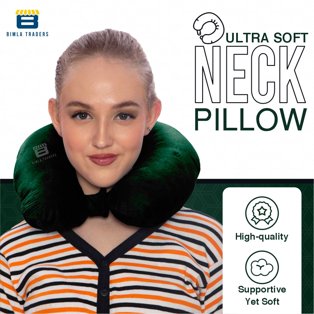 Bimla Traders Travel Neck Pillow for Men & Women | Soft Fibre Cushion for Flight, Car & Train | Soft Velvet Fabric with Attachable Snap Strap | Cervical Support for Neck Pain Relief. Pack of 1