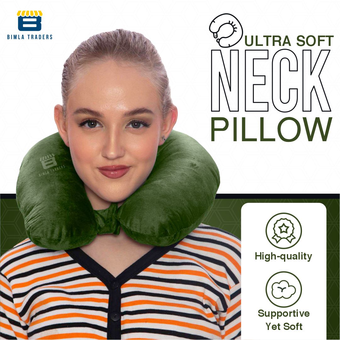 Bimla Traders Travel Neck Pillow for Men & Women | Soft Fibre Cushion for Flight, Car & Train | Soft Velvet Fabric with Attachable Snap Strap | Cervical Support for Neck Pain Relief. Pack of 1