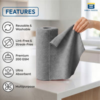 Bimla Traders Microfiber Tear-Away Reusable, Washable, 25x25cm 20 Pieces Cleaning Towels Roll – Premium, Super Absorbent Cloths for Kitchen, Car & Home