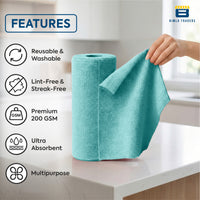 Bimla Traders Microfiber Tear-Away Reusable, Washable, 25x25cm 20 Pieces Cleaning Towels Roll – Premium, Super Absorbent Cloths for Kitchen, Car & Home