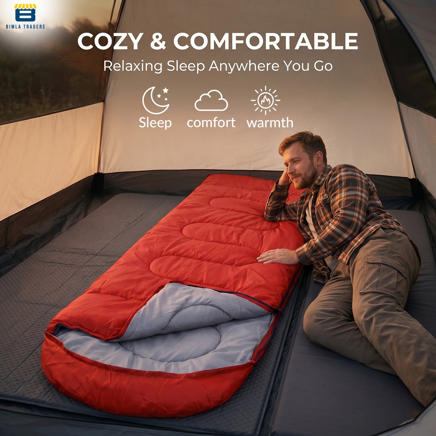 Bimla Traders Sleeping Bag for Camping & Travel | Regular Size Lightweight Sleeping Bag (1kg) | Comfortable, Easy to Carry & Store. Pack of 1