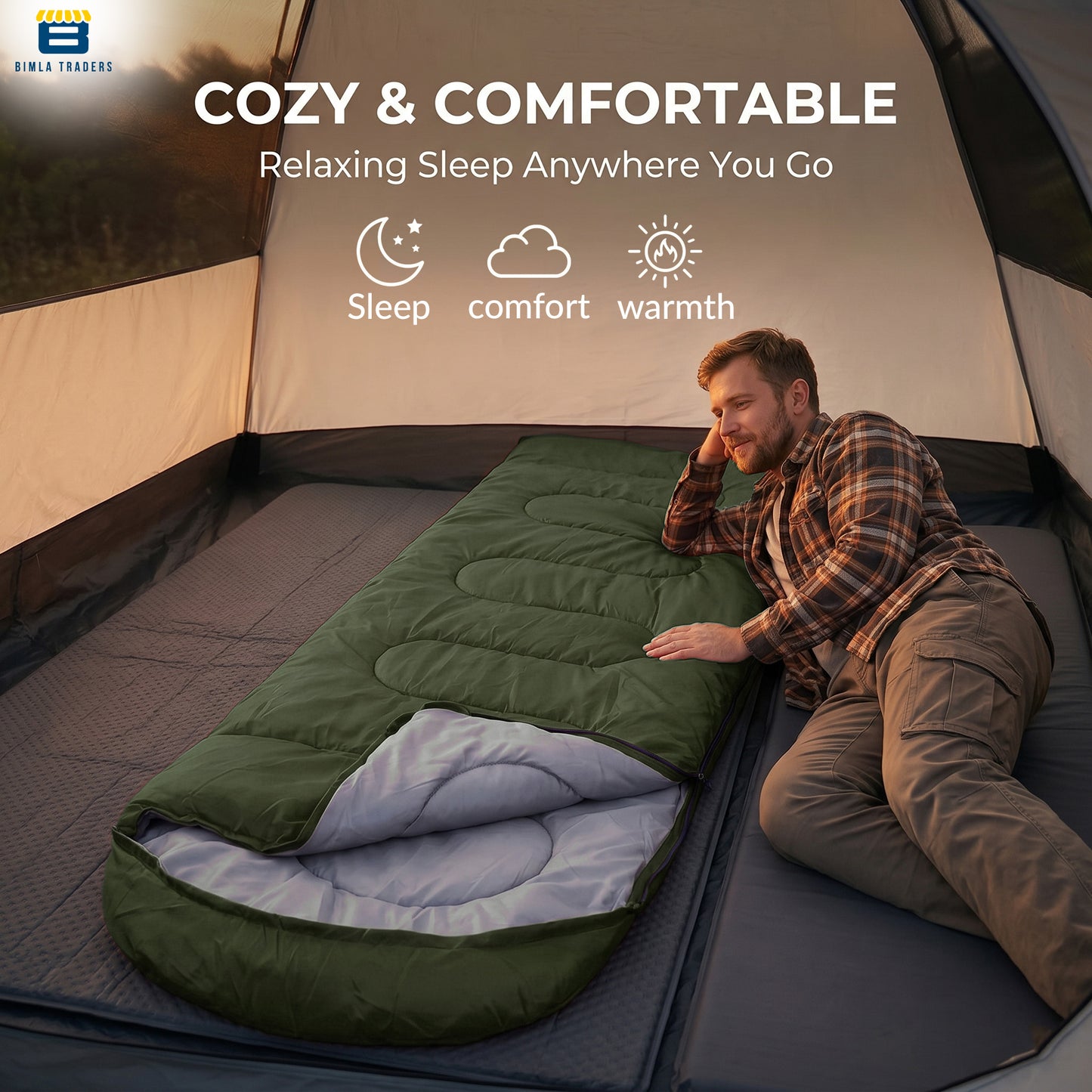 Bimla Traders Sleeping Bag for Camping & Travel | Regular Size Lightweight Sleeping Bag (1kg) | Comfortable, Easy to Carry & Store. Pack of 1