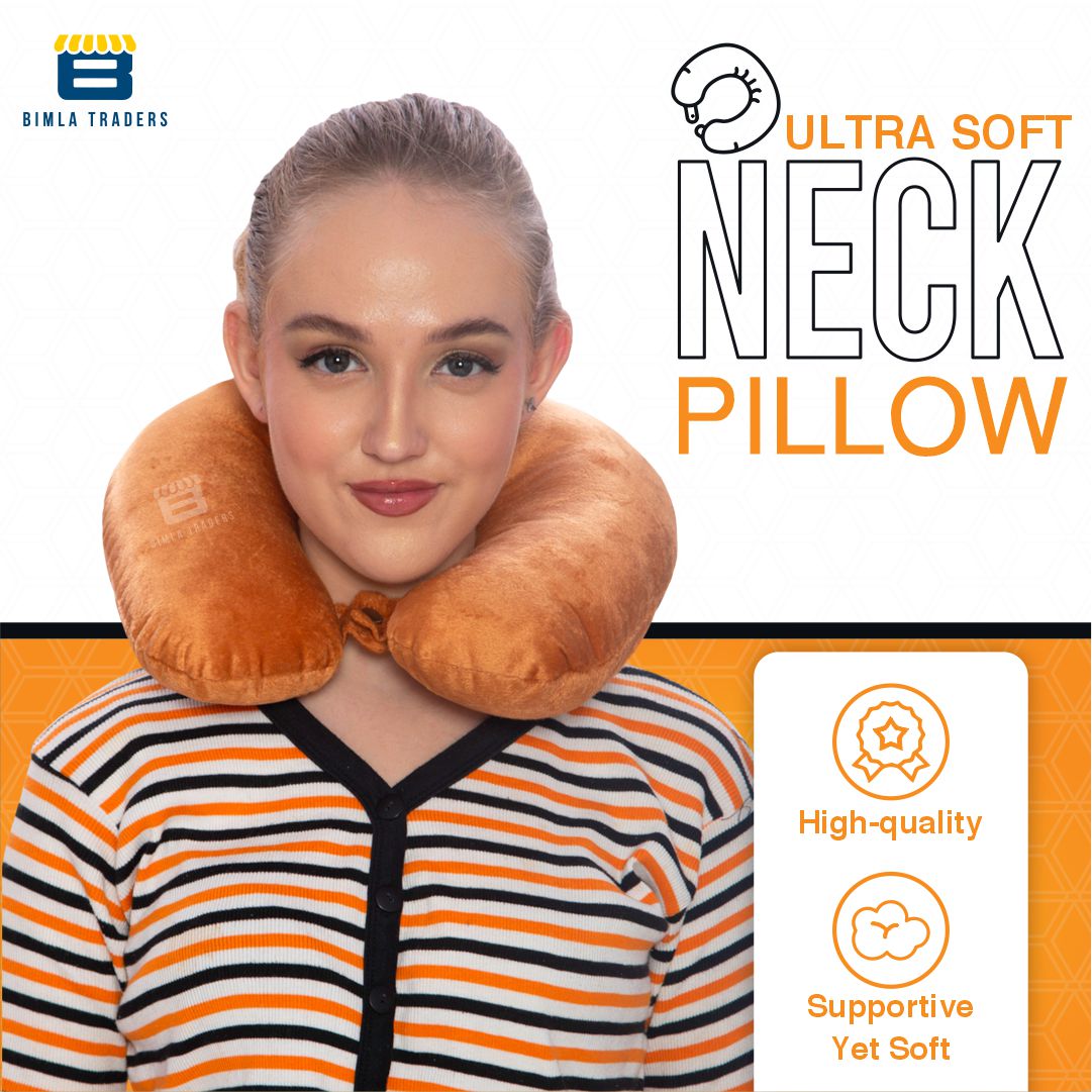 Bimla Traders Travel Neck Pillow for Men & Women | Soft Fibre Cushion for Flight, Car & Train | Soft Velvet Fabric with Attachable Snap Strap | Cervical Support for Neck Pain Relief. Pack of 1