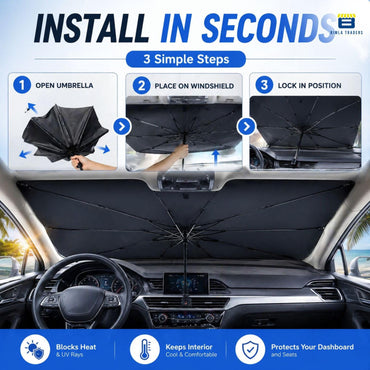 Btag Premium Foldable Car Windshield Sun Shade | Reflective UV & Heat Insulation Sun Protector for Trucks, SUVs & Cars.