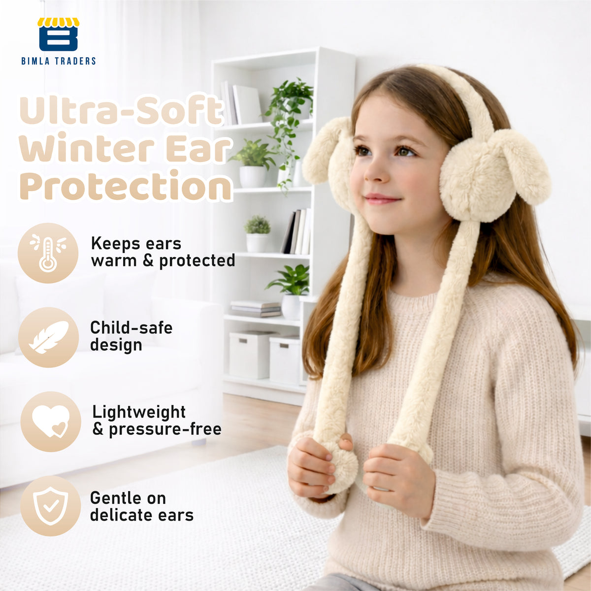 Bimla Traders Kids Premium Plush Bunny Earmuffs – Ultra-Soft, Windproof Ear Warmers with Animated Moving Ears