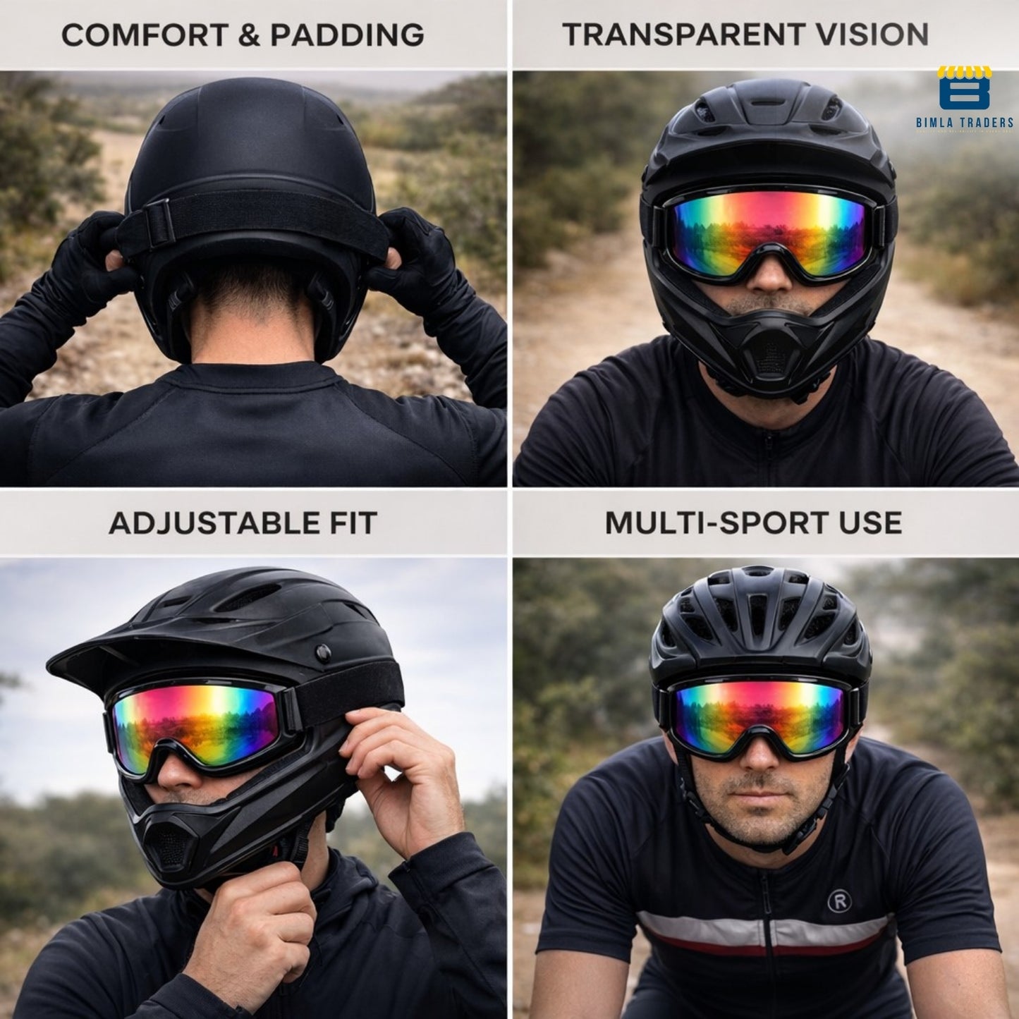Btag Premium Adult Motocross Dirt Bike Racing, Cycling Goggles – Transparent Lens, Adjustable Strap with Extra Back Padding for Comfort. Pack of 1
