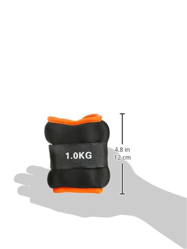 Btag Premium Neoprene Ankle & Wrist Weights (1 kg × 2 Pcs) | Adjustable Strap | Unisex Leg & Arm Weight Cuffs for Gym, Workout & Training ((Black/Orange