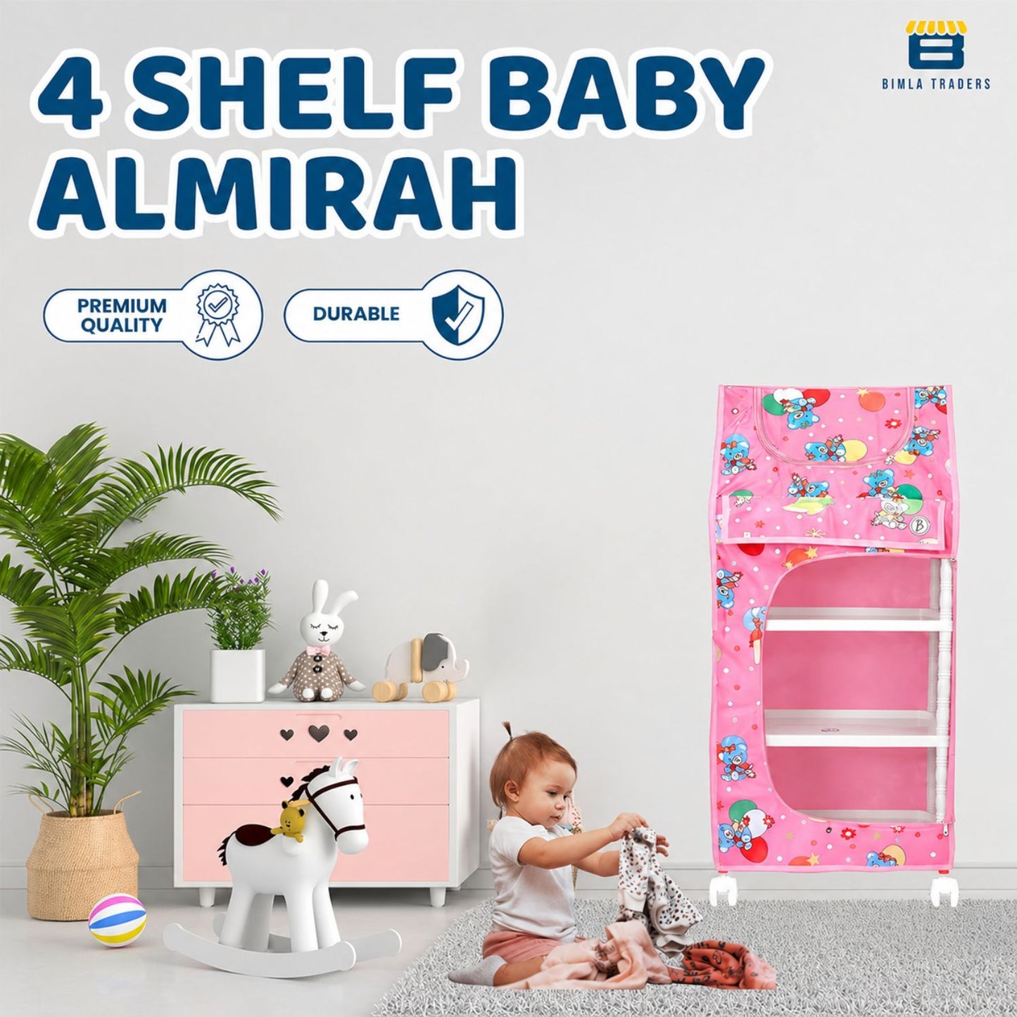 Bimla Traders Baby Almirah Kids Storage Organizer for Clothes,Books,Shoes,Toys Wardrobe for Multipurpose Collapsible
