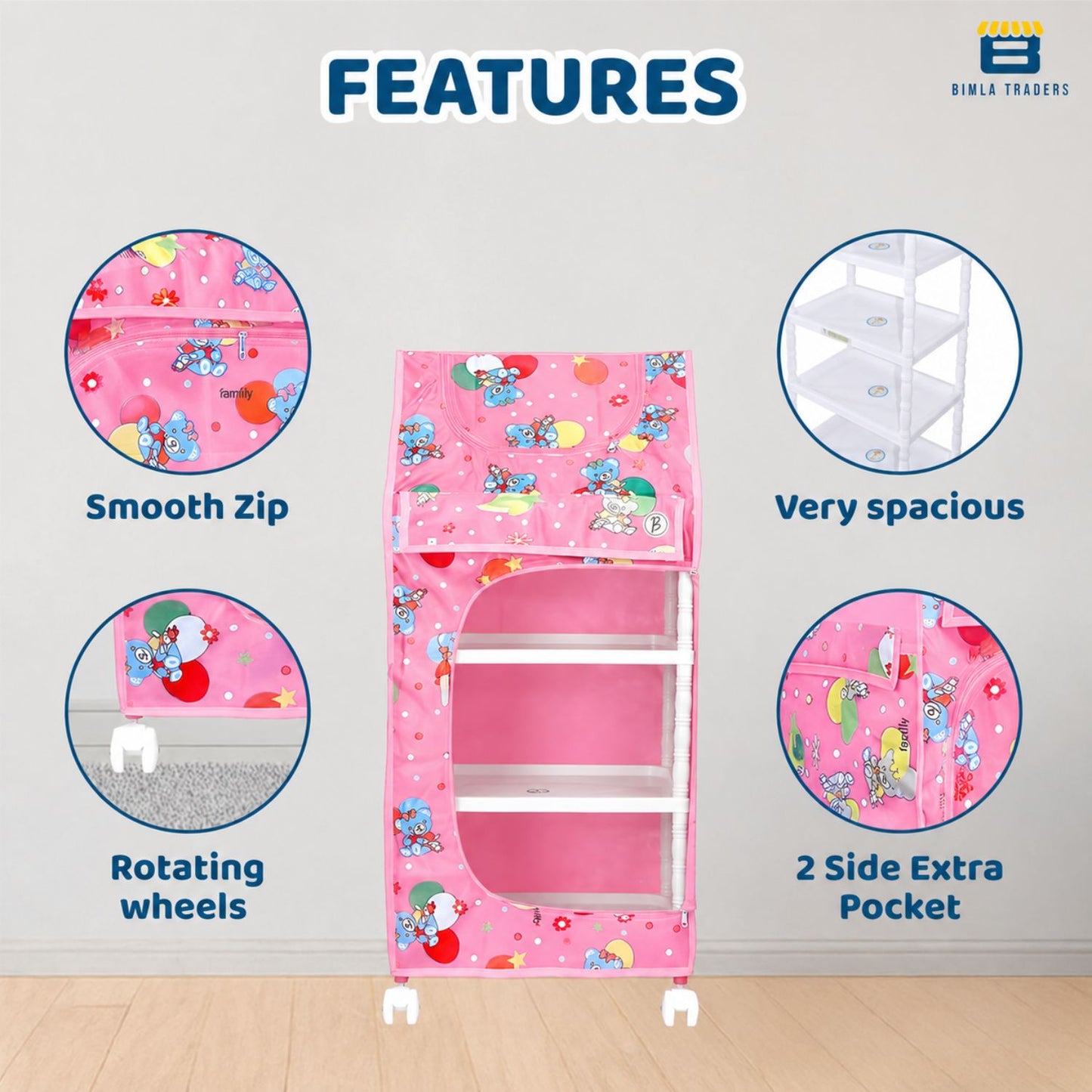 Bimla Traders Baby Almirah Kids Storage Organizer for Clothes,Books,Shoes,Toys Wardrobe for Multipurpose Collapsible