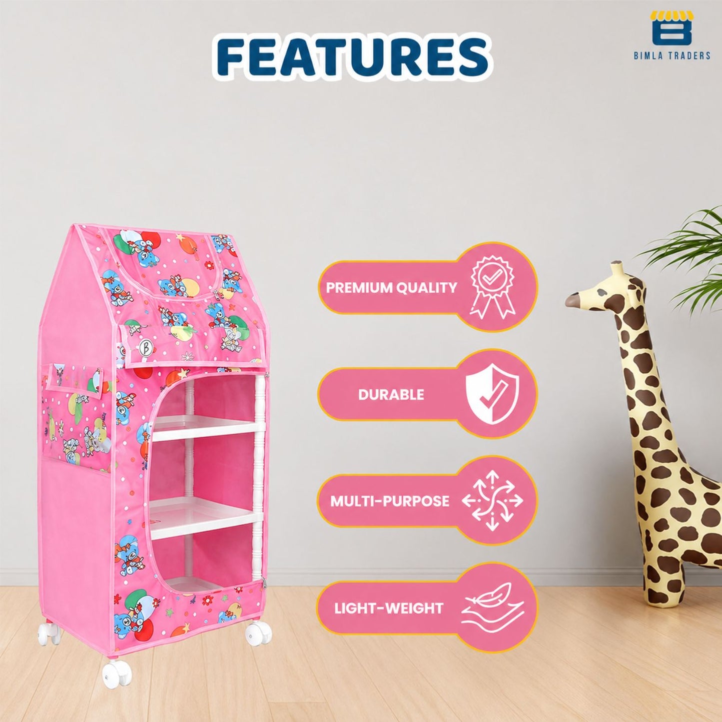Bimla Traders Baby Almirah Kids Storage Organizer for Clothes,Books,Shoes,Toys Wardrobe for Multipurpose Collapsible