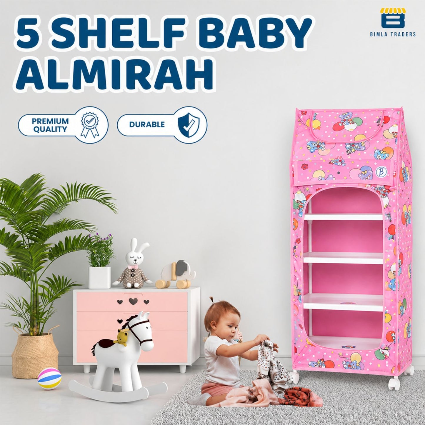 Bimla Traders Baby Almirah Kids Storage Organizer for Clothes,Books,Shoes,Toys Wardrobe for Multipurpose Collapsible
