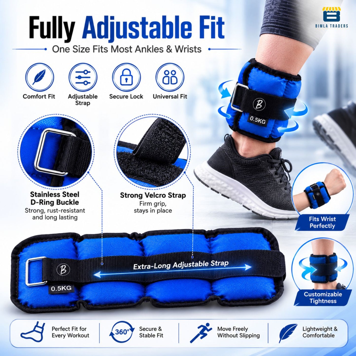 Btag Solid Neoprene Ankle & Wrist Weights | Adjustable Strap | Unisex Leg & Arm Weight Cuffs for Gym, Workout & Training.