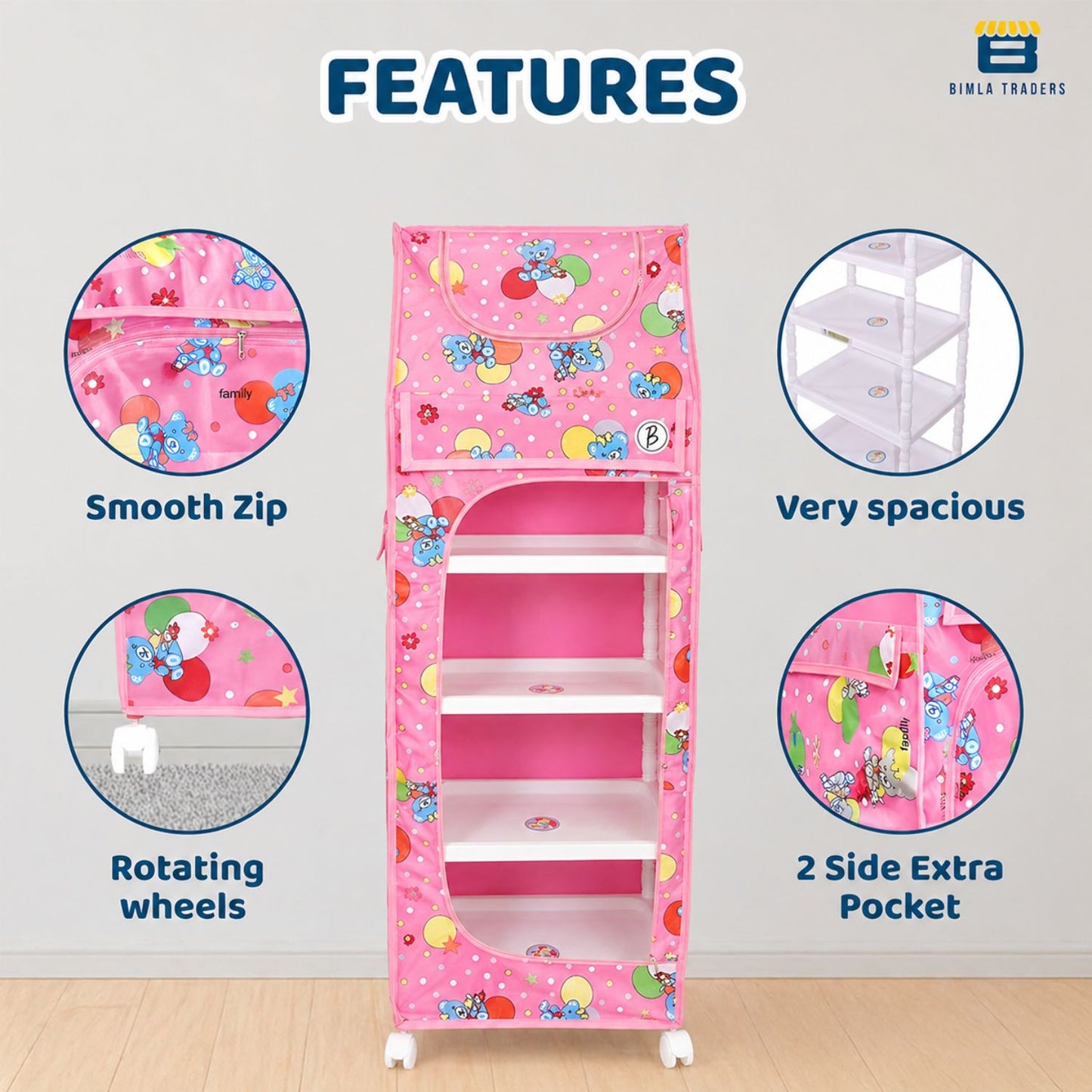 Bimla Traders Baby Almirah Kids Storage Organizer for Clothes,Books,Shoes,Toys Wardrobe for Multipurpose Collapsible