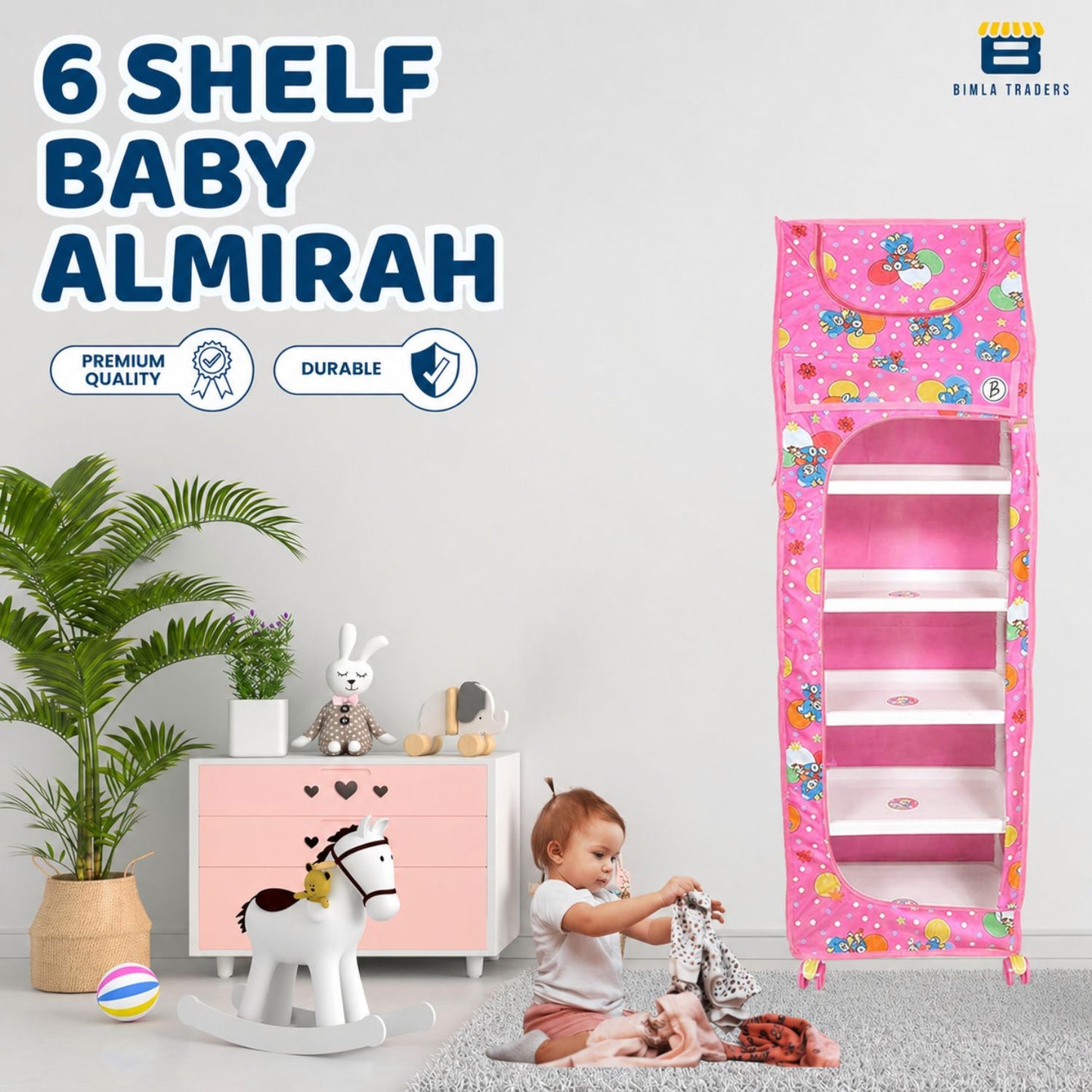 Bimla Traders Baby Almirah Kids Storage Organizer for Clothes,Books,Shoes,Toys Wardrobe for Multipurpose Collapsible