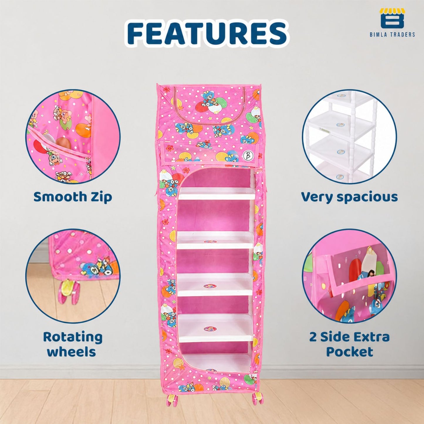 Bimla Traders Baby Almirah Kids Storage Organizer for Clothes,Books,Shoes,Toys Wardrobe for Multipurpose Collapsible