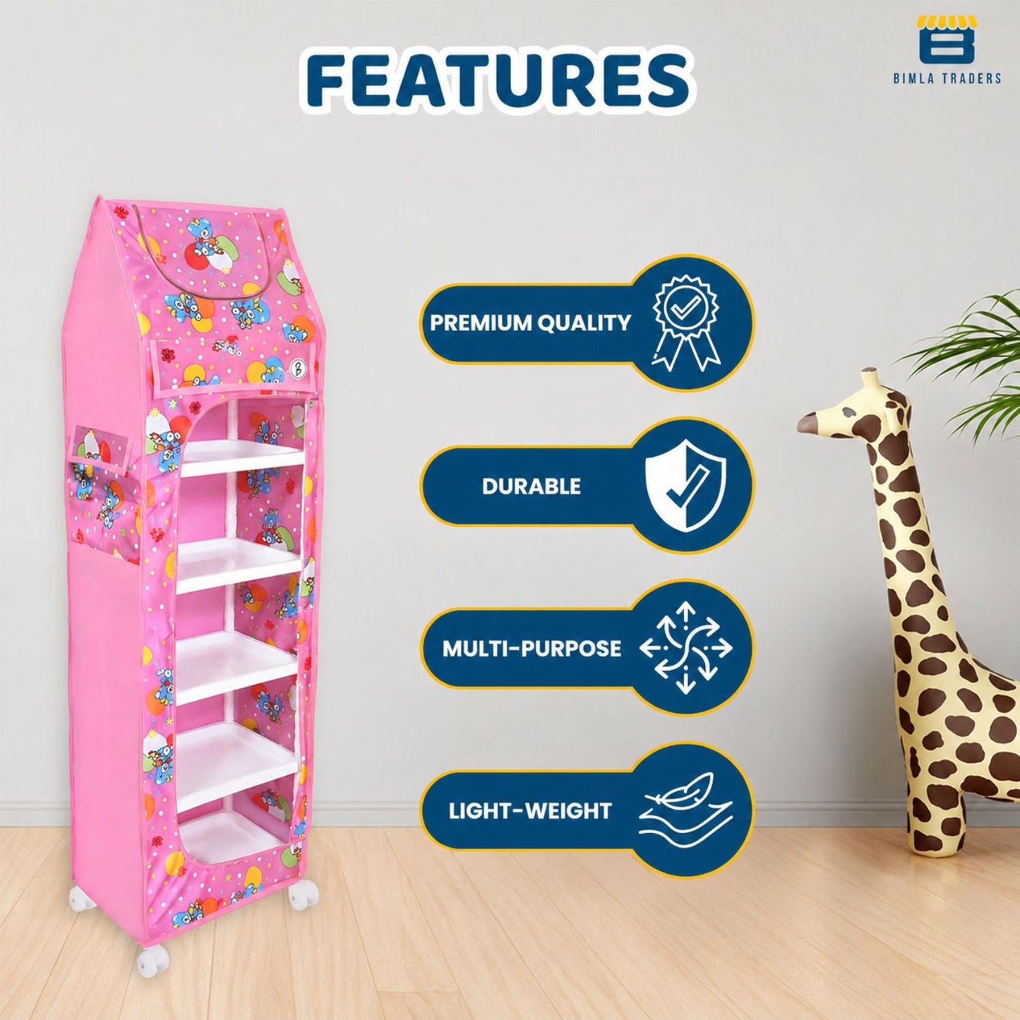 Bimla Traders Baby Almirah Kids Storage Organizer for Clothes,Books,Shoes,Toys Wardrobe for Multipurpose Collapsible