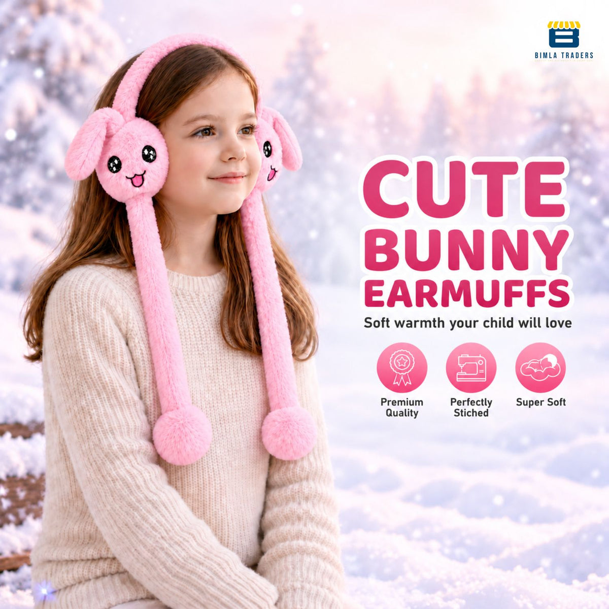 Bimla Traders Kids Premium Plush Bunny Earmuffs – Ultra-Soft, Windproof Ear Warmers with Animated Moving Ears