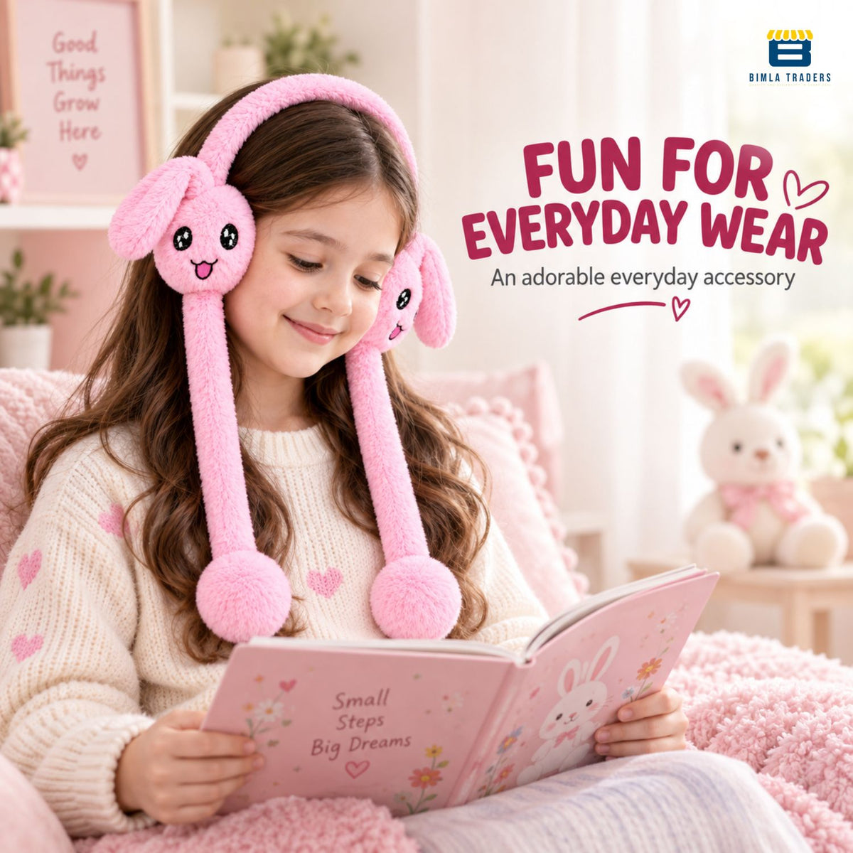 Bimla Traders Kids Premium Plush Bunny Earmuffs – Ultra-Soft, Windproof Ear Warmers with Animated Moving Ears