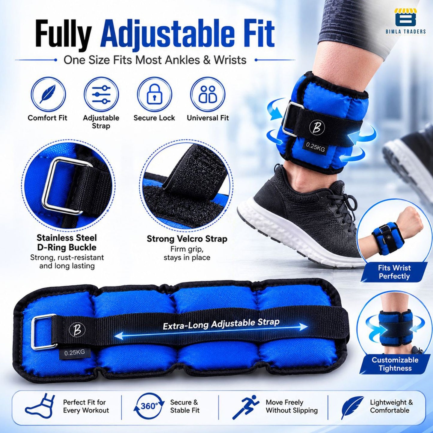 Btag Solid Neoprene Ankle & Wrist Weights | Adjustable Strap | Unisex Leg & Arm Weight Cuffs for Gym, Workout & Training.