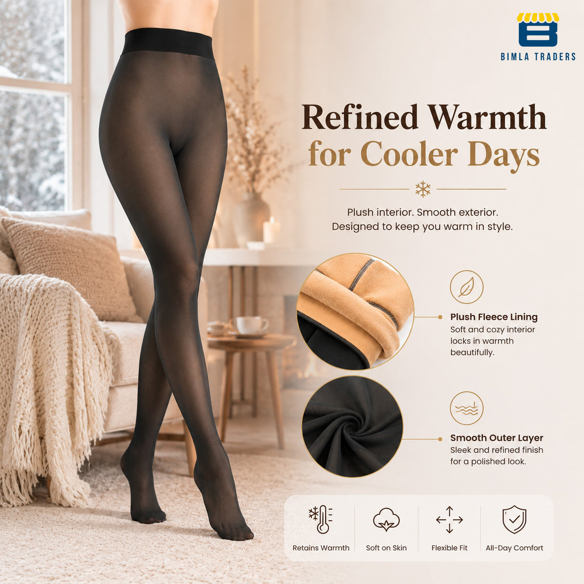 Bimla Traders Women Winter Fur Leggings | Mild Winter Thermal Leggings for 10-18°C | Soft Fleece-Lined Stretch Winter Wear Bottoms