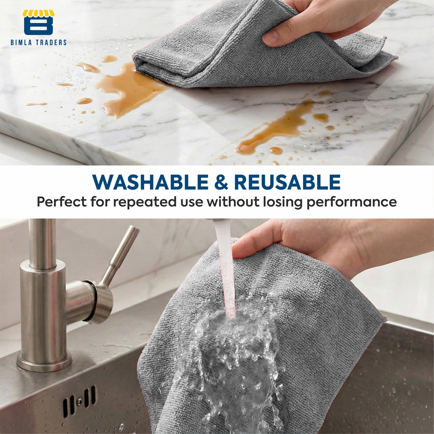 Bimla Traders Microfiber Tear-Away Reusable, Washable, 25x25cm 20 Pieces Cleaning Towels Roll – Premium, Super Absorbent Cloths for Kitchen, Car & Home