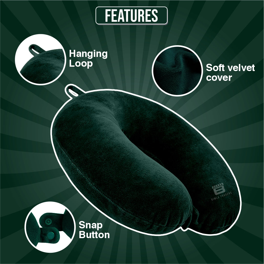 Bimla Traders Travel Neck Pillow for Men & Women | Soft Fibre Cushion for Flight, Car & Train | Soft Velvet Fabric with Attachable Snap Strap | Cervical Support for Neck Pain Relief. Pack of 1