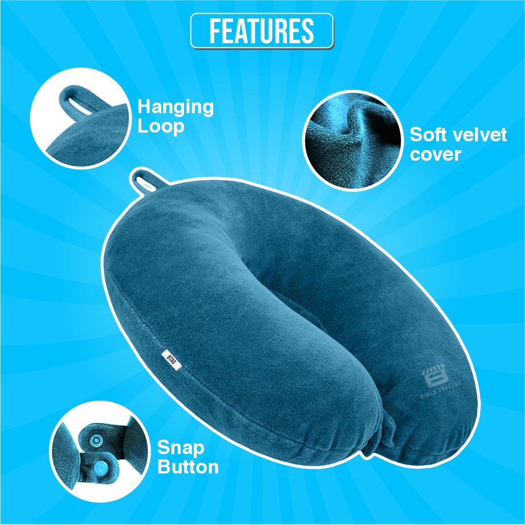 Bimla Traders Travel Neck Pillow for Men & Women | Soft Fibre Cushion for Flight, Car & Train | Soft Velvet Fabric with Attachable Snap Strap | Cervical Support for Neck Pain Relief. Pack of 1