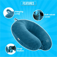 Bimla Traders Travel Neck Pillow for Men & Women | Soft Fibre Cushion for Flight, Car & Train | Soft Velvet Fabric with Attachable Snap Strap | Cervical Support for Neck Pain Relief. Pack of 1