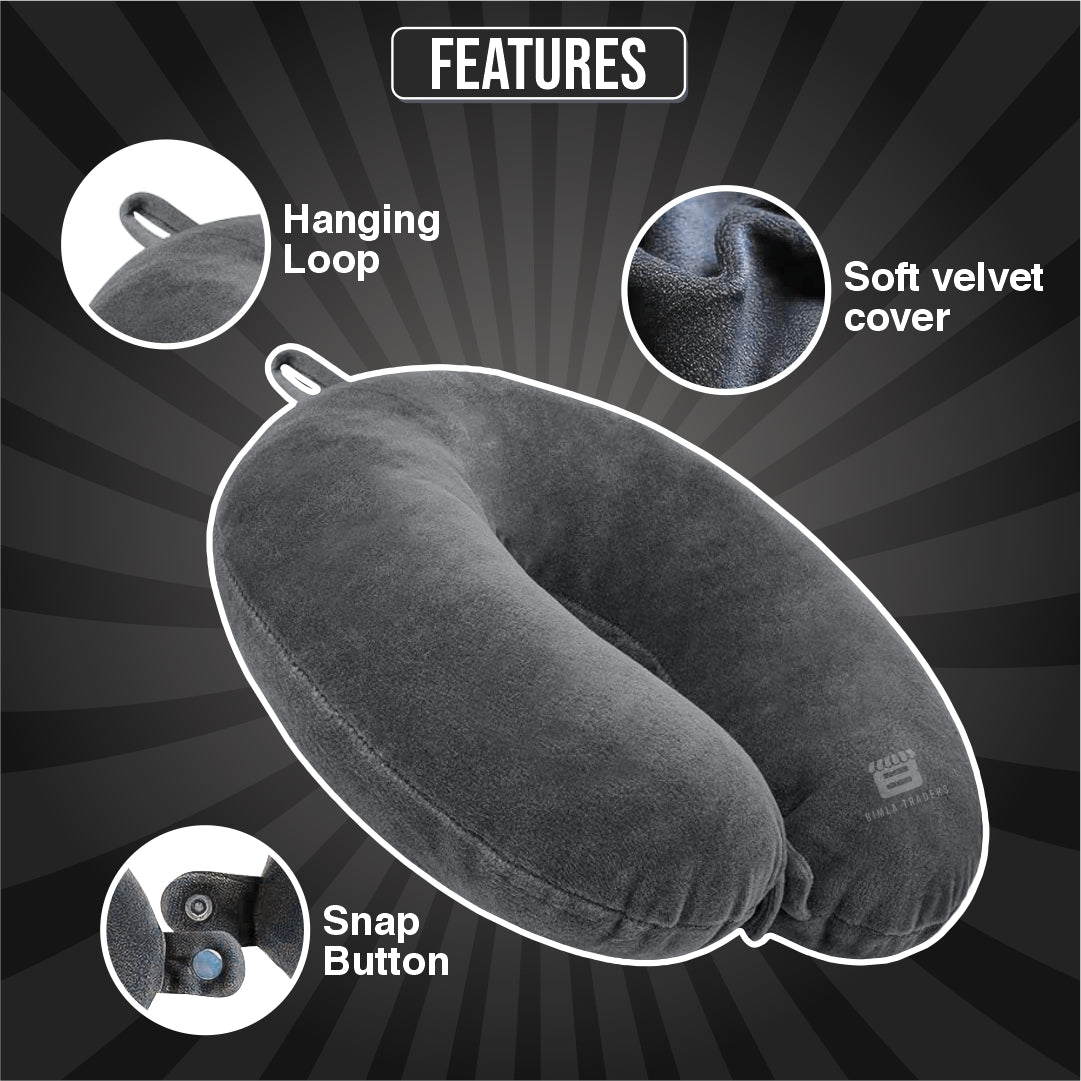 Bimla Traders Travel Neck Pillow for Men & Women | Soft Fibre Cushion for Flight, Car & Train | Soft Velvet Fabric with Attachable Snap Strap | Cervical Support for Neck Pain Relief. Pack of 1
