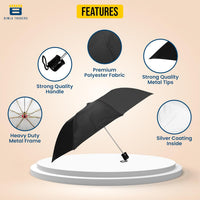 Btag Round Handle 3 Fold Small size Black Portable Umbrella for Men Women & Kids | UV Protection, Waterproof, Rain, Sunlight Protection | Pack of 1